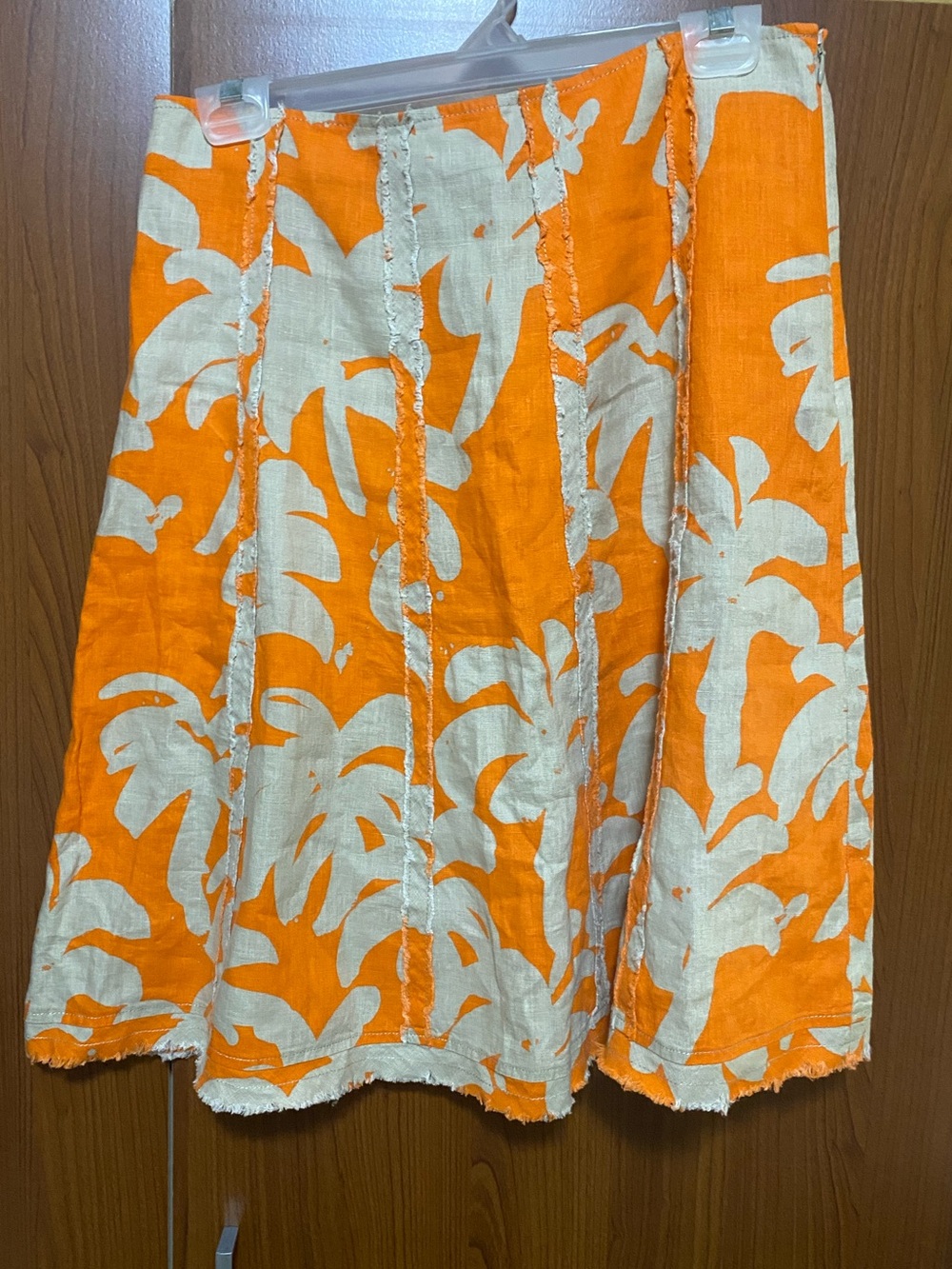 Tommy Bahama Orange and Cream Tropical Summer Vacation Linen Skirt size 4